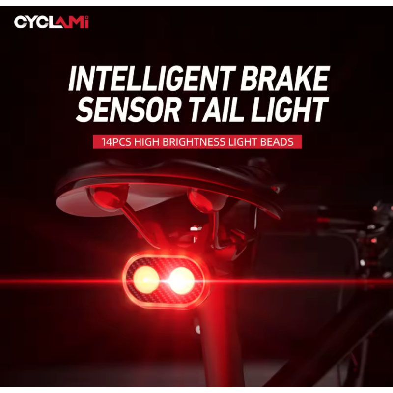 Luz trasera inteligente CYCLAMI CY200 con sensor de freno alta visibilidad e impermeable IPX6 para ciclismo seguro