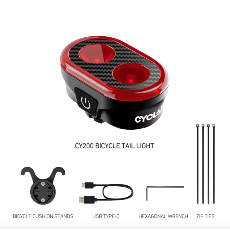 Luz trasera inteligente CYCLAMI CY200 con sensor de freno alta visibilidad e impermeable IPX6 para ciclismo seguro