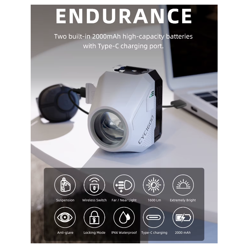 Luces Delanteras de Bicicleta Alta Luminosidad con Control Remoto Inteligente 1600 LM Seguridad en Ciclismo