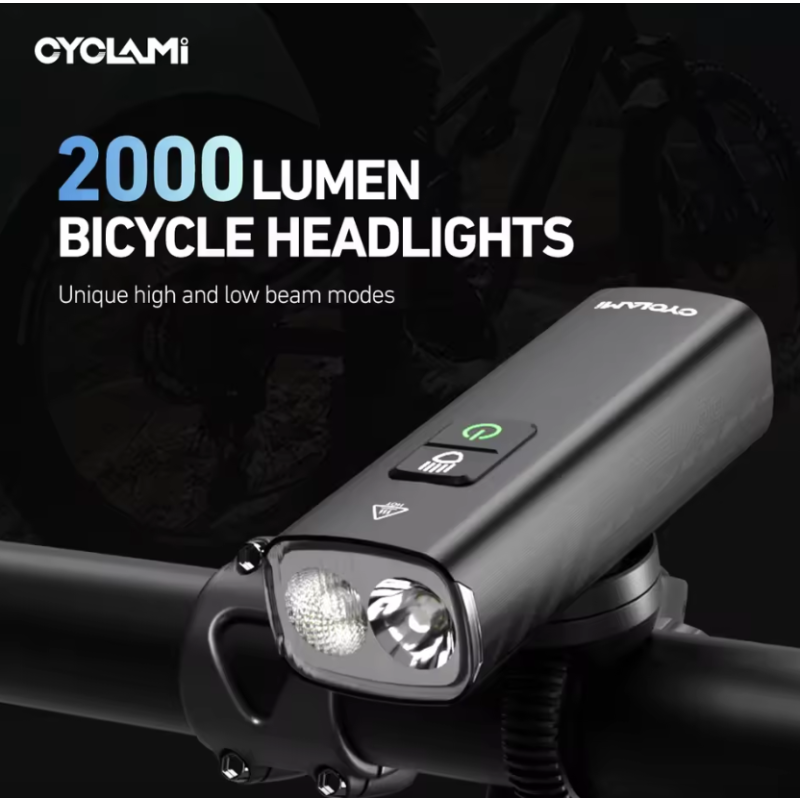 CYCLAMI BR2000 Luz Delantera Bicicleta USB-C Recargable | Alta Luminosidad MTB y Carretera, Seguridad.