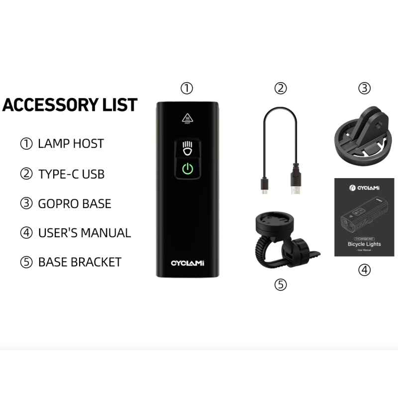 CYCLAMI BR2000 Luz Delantera Bicicleta USB-C Recargable | Alta Luminosidad MTB y Carretera, Seguridad.