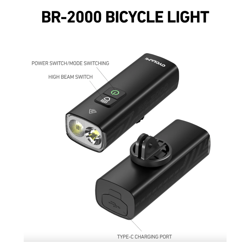 CYCLAMI BR2000 Luz Delantera Bicicleta USB-C Recargable | Alta Luminosidad MTB y Carretera, Seguridad.