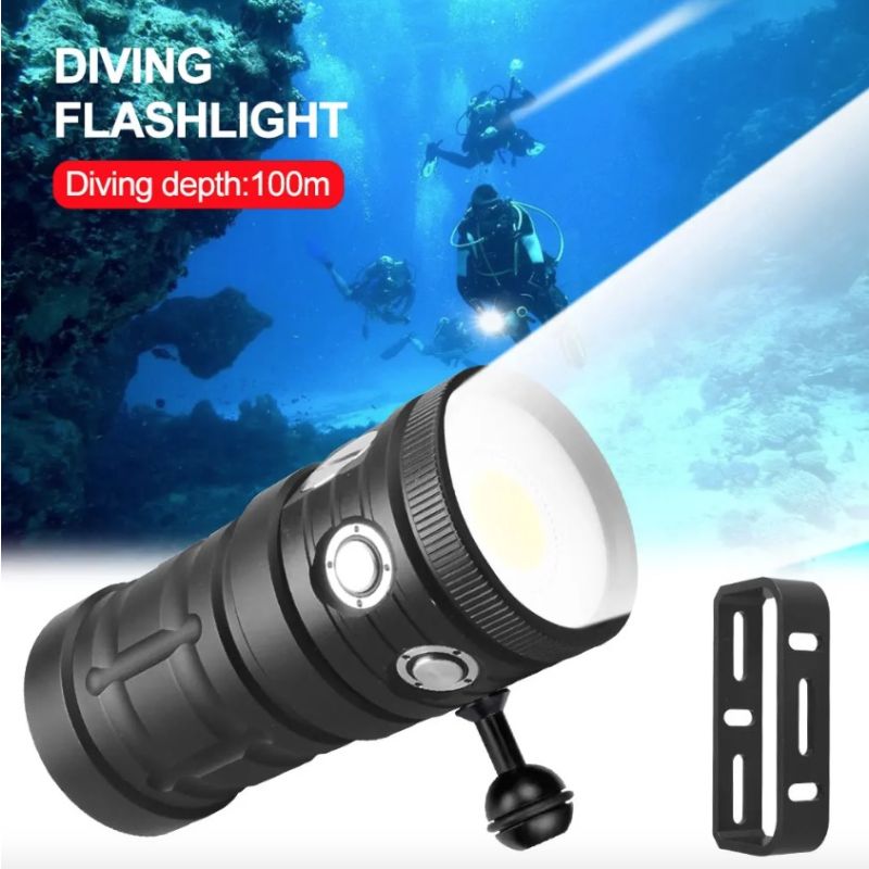 Linterna de buceo D10 luz COB superbrillante 100m impermeable IPX8 de aluminio grado aeronáutico