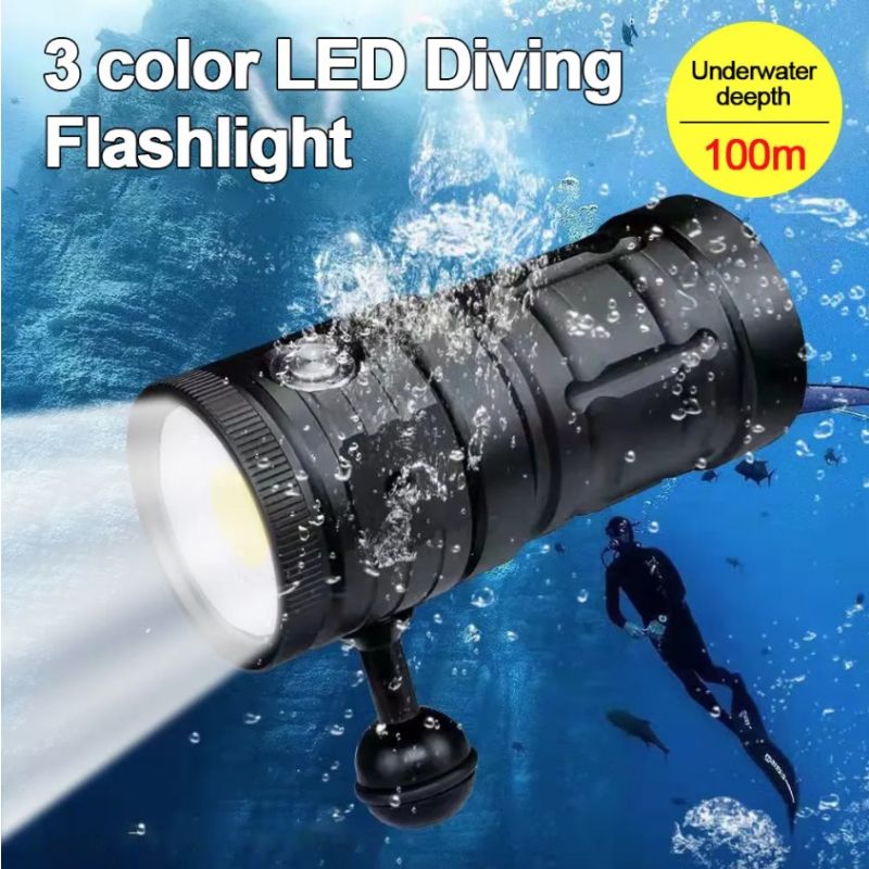 Linterna de buceo D10 luz COB superbrillante 100m impermeable IPX8 de aluminio grado aeronáutico
