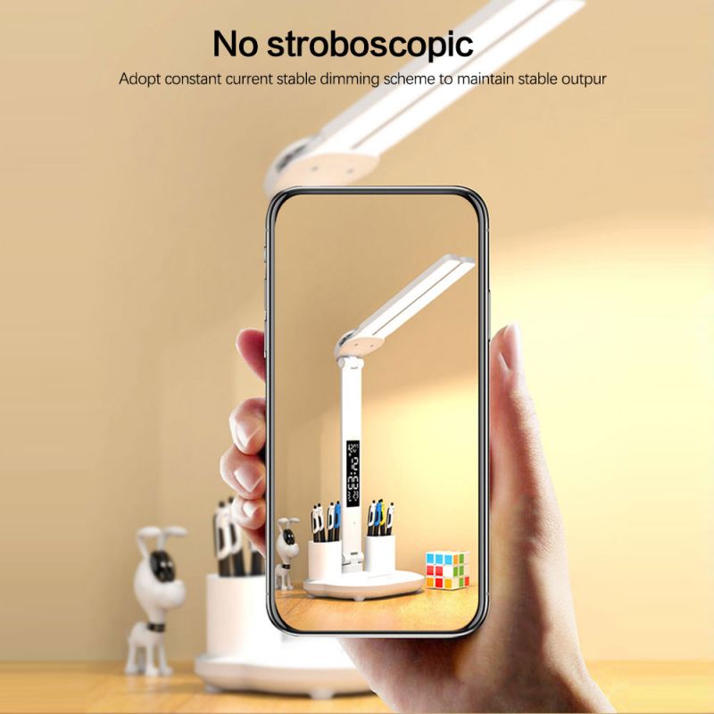 Lámpara LED de Dormitorio Multifuncional con Calendario Digital y Protección Ocular para Espacios Creativos