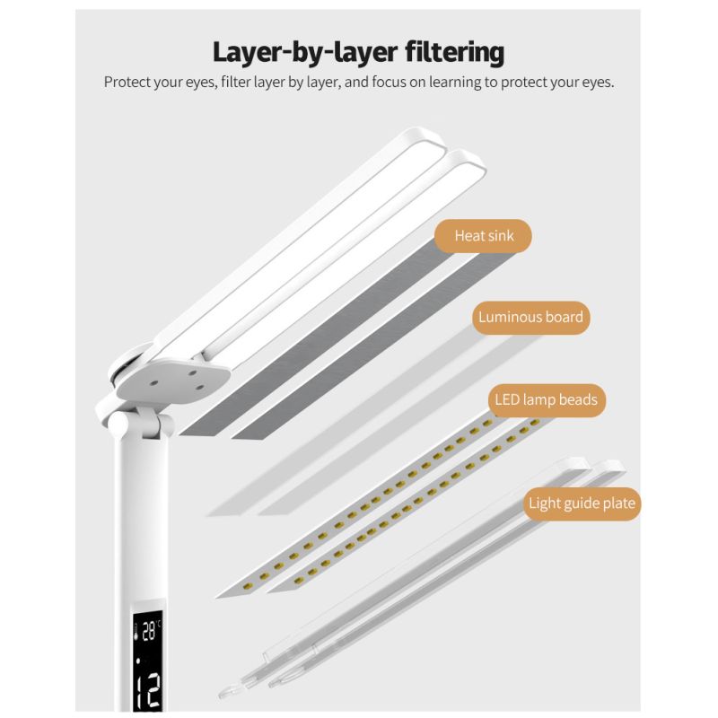 Lámpara LED de Dormitorio Multifuncional con Calendario Digital y Protección Ocular para Espacios Creativos