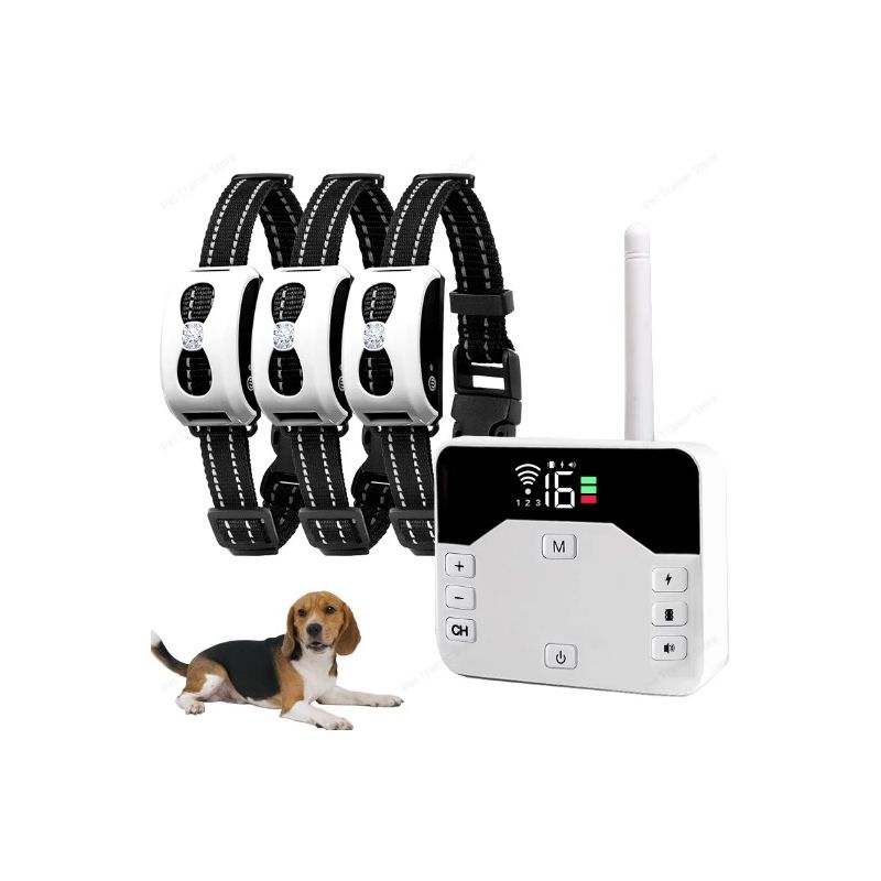 Sistema de cerca inalámbrica y collar de entrenamiento remoto para perros con radios ajustables y IP65
