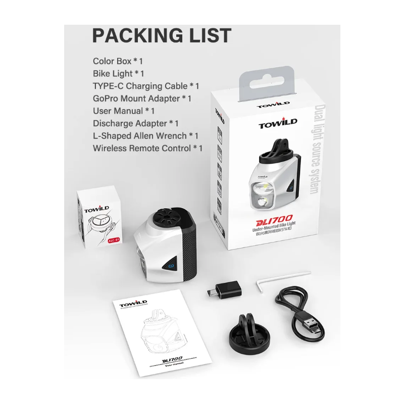 TOWILD DLite 1700 DL1700 Faro Bici Potente | Luz Recargable USB 1700 Lúmenes Impermeable Seguridad