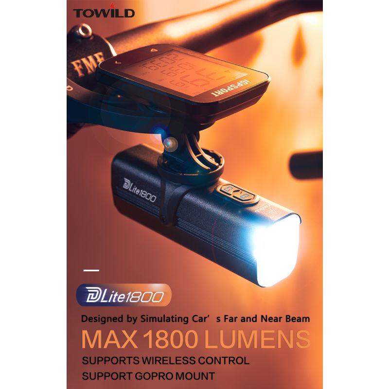 Luz para bicicleta TOWILD DLite 1800 máxima 2100 lúmenes batería 5000mAh USB seguridad ciclista impermeable