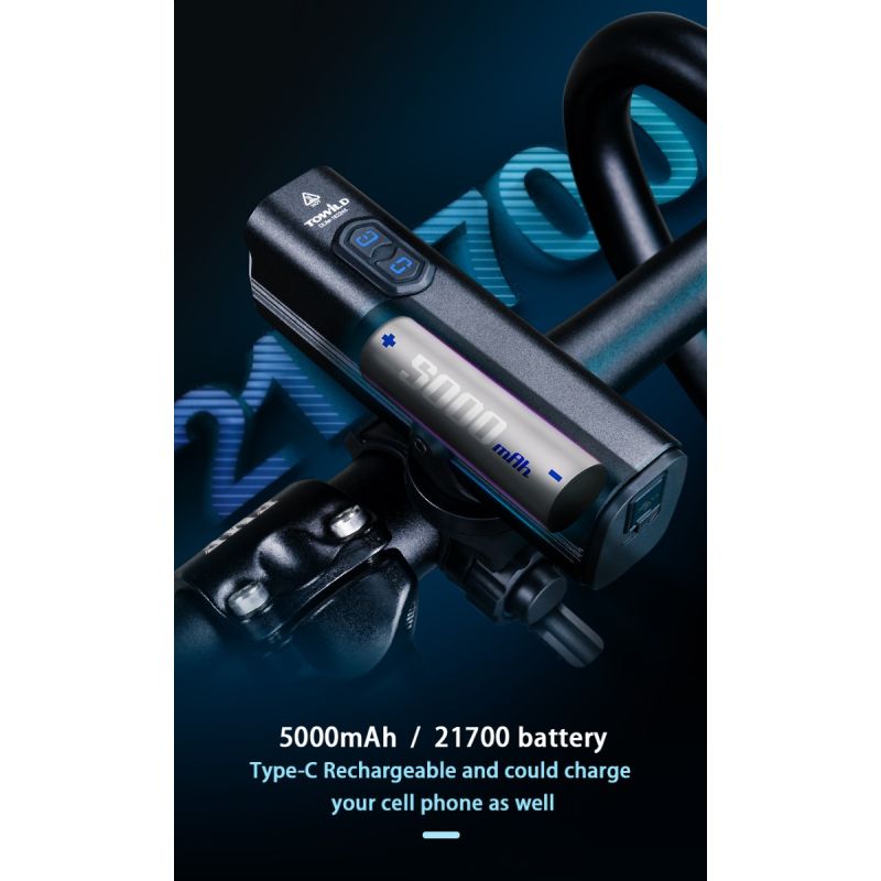 Luz para bicicleta TOWILD DLite 1800 máxima 2100 lúmenes batería 5000mAh USB seguridad ciclista impermeable