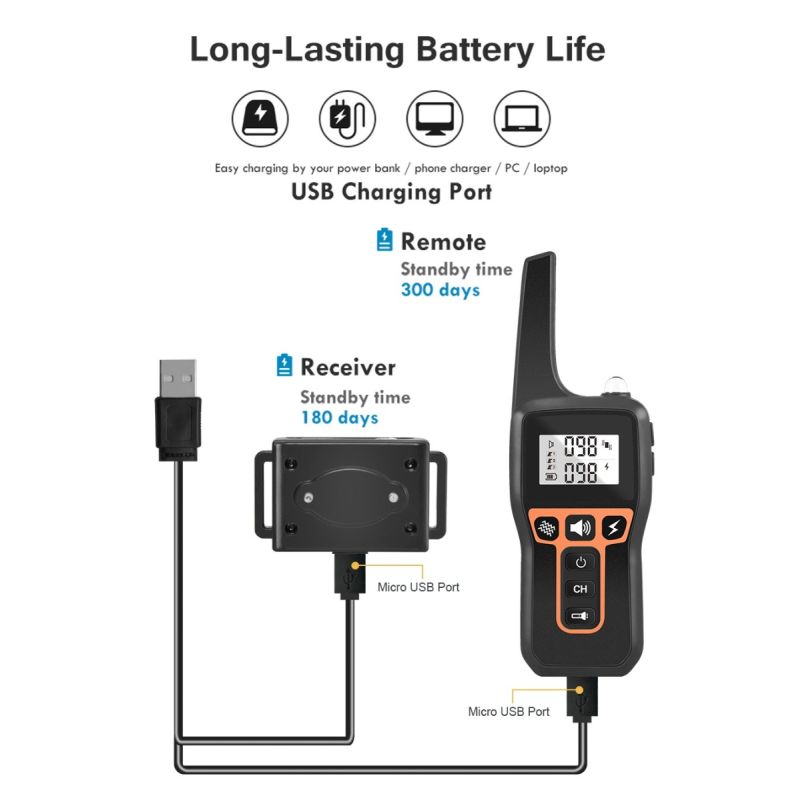 Collar de entrenamiento para perros con control remoto y modos ajustables PD 529-1-TIO recargable y seguro