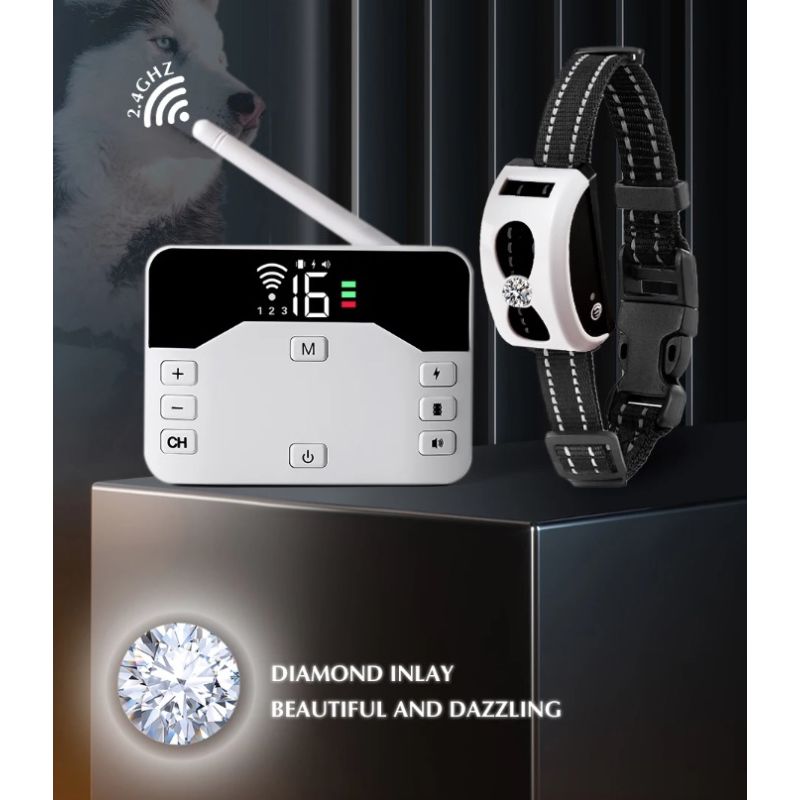 Sistema de cerca inalámbrica y collar de entrenamiento remoto para perros con radios ajustables y IP65