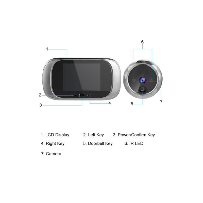 Mirilla Digital para Puerta con Timbre Cámara, Visión Nocturna y Pantalla 2.8 pulgadas, Seguridad Hogar Monitoreo