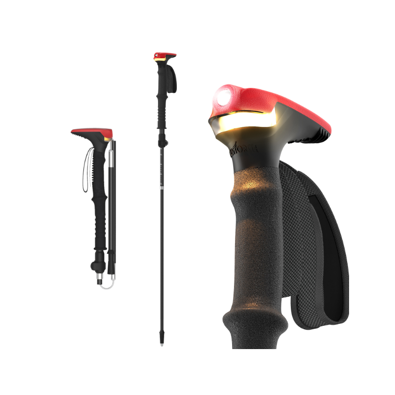 GUITORCH Trail Back: Bastones de Senderismo/Trekking con Luz LED, Ligeros, Aluminio para Aventura y Seguridad