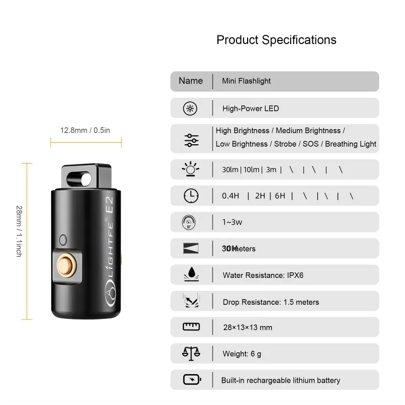 Mini Linterna LED Recargable para Camping y Senderismo | Compacta, Portátil | ¡Tu Luz Indispensable!