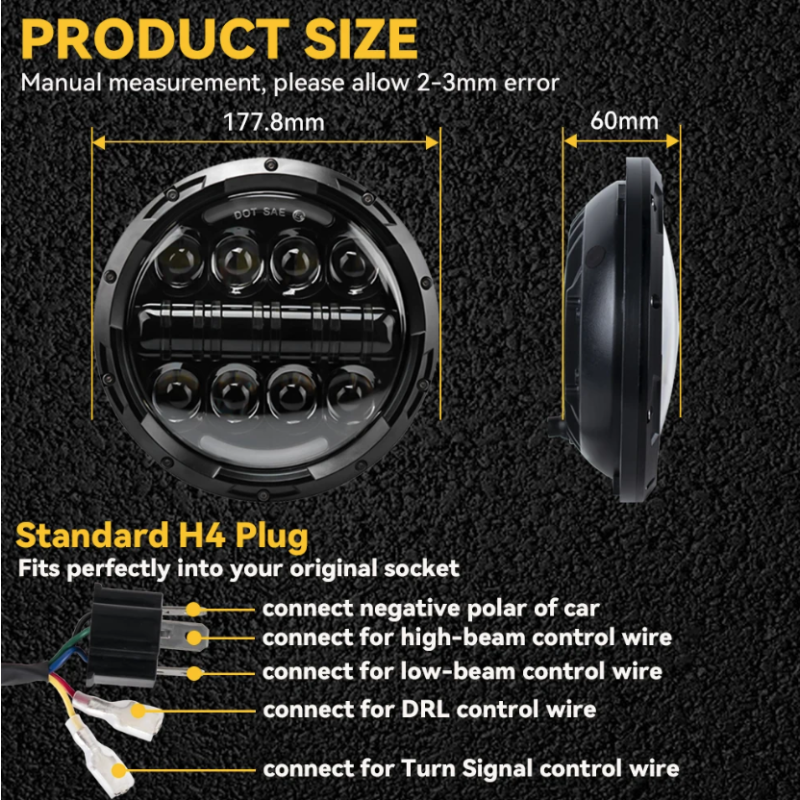 Faro LED motocicleta 7 pulgadas luz diurna DRL luz blanca 6000K ideal Harley Jeep iluminación todoterreno IP67