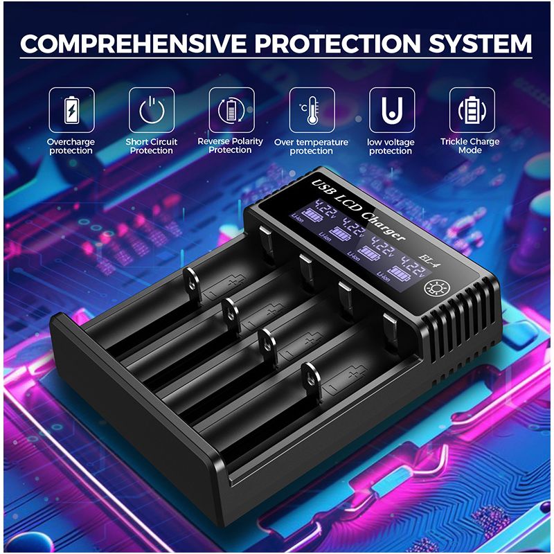 Cargador Inteligente de Batería LCD USB con pantalla LCD de carga para baterías 18650 de litio y Ni-MH AA AAA