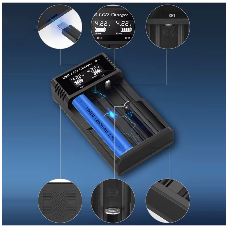 Cargador Inteligente de Batería LCD USB con pantalla LCD de carga para baterías 18650 de litio y Ni-MH AA AAA