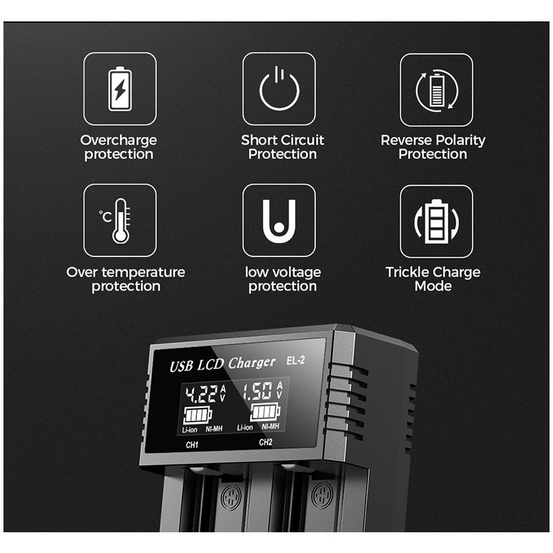 Cargador Inteligente de Batería LCD USB con pantalla LCD de carga para baterías 18650 de litio y Ni-MH AA AAA