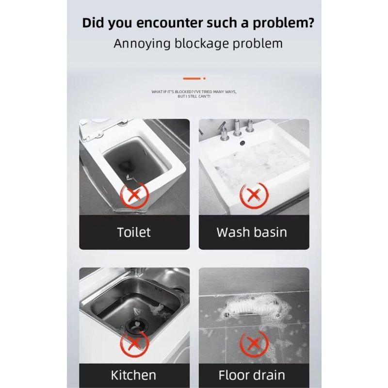 Desatascador de Tuberías en Acero Inoxidable Limpiador de Desagües de Aire Alta Presión Herramientas Fontanería