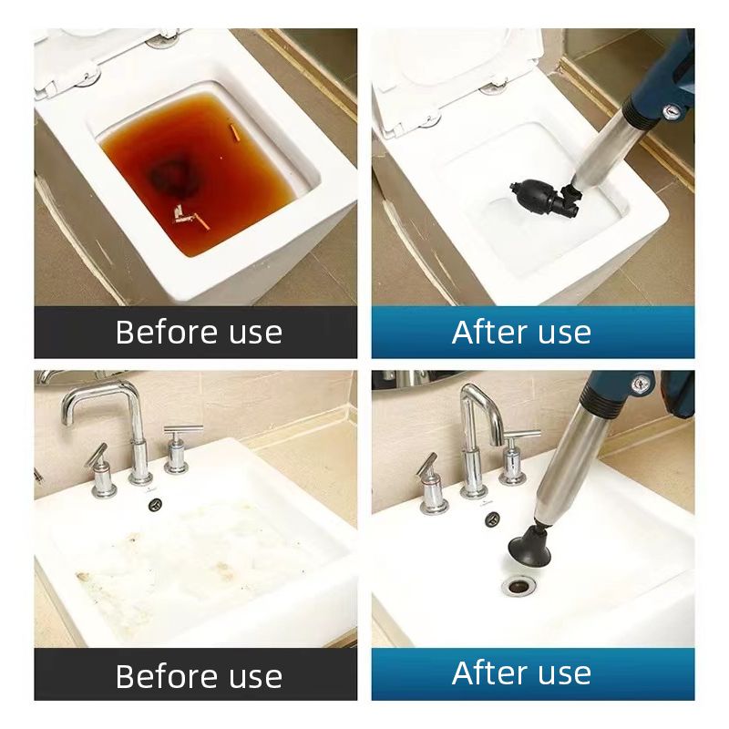 Desatascador de Tuberías en Acero Inoxidable Limpiador de Desagües de Aire Alta Presión Herramientas Fontanería