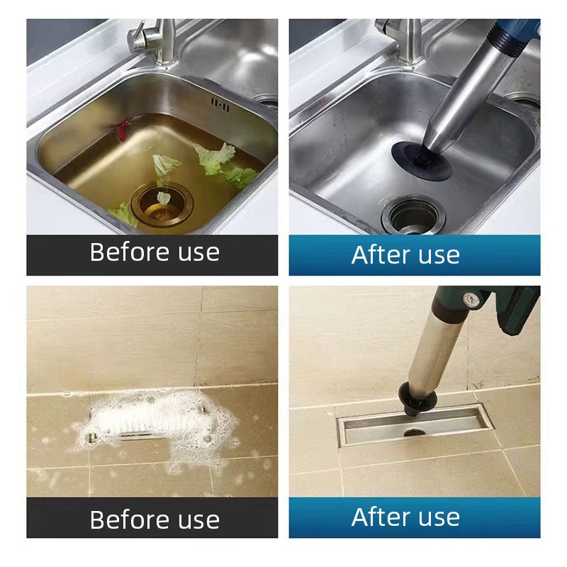 Desatascador de Tuberías en Acero Inoxidable Limpiador de Desagües de Aire Alta Presión Herramientas Fontanería