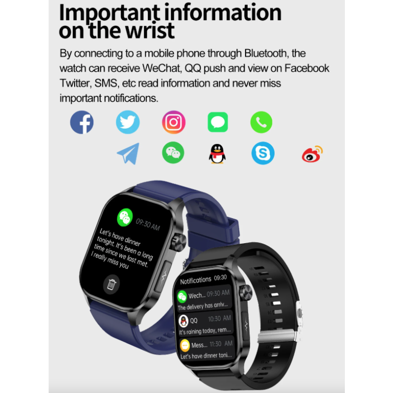 E580 Smartwatch: Glucosa, ECG, Frecuencia Cardíaca, Presión Arterial, IP68. Monitorización Salud 368*448