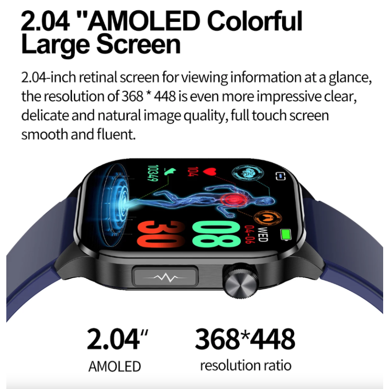 E580 Smartwatch: Glucosa, ECG, Frecuencia Cardíaca, Presión Arterial, IP68. Monitorización Salud 368*448