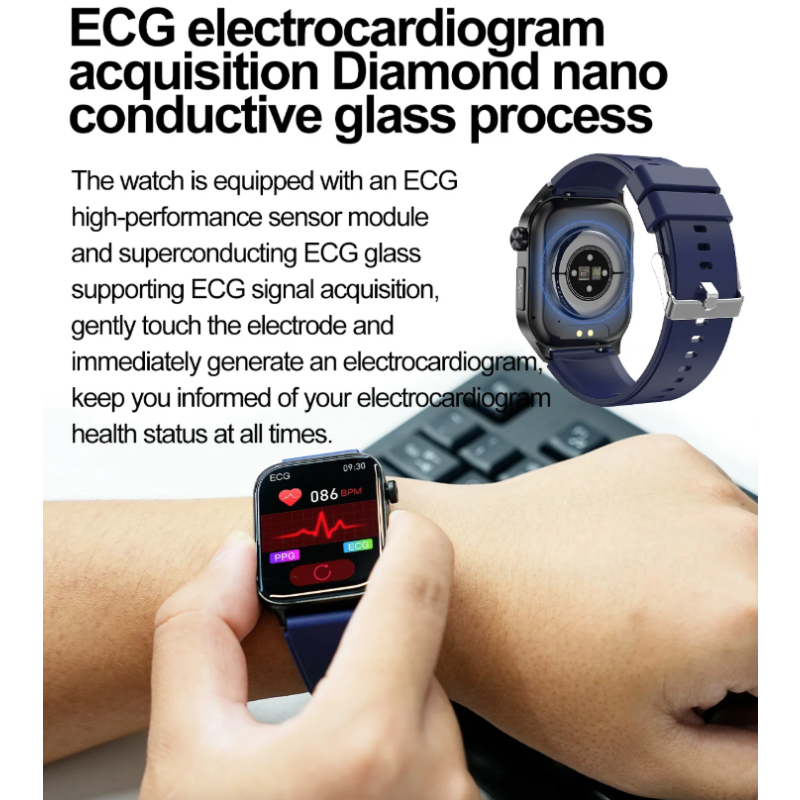 E580 Smartwatch: Glucosa, ECG, Frecuencia Cardíaca, Presión Arterial, IP68. Monitorización Salud 368*448