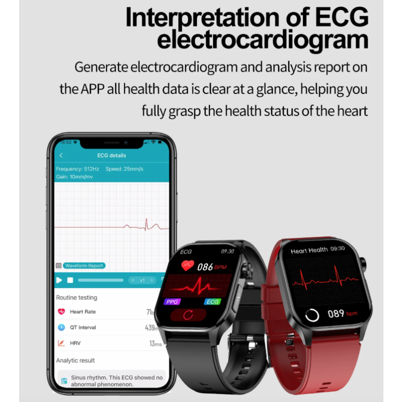 E580 Smartwatch: Glucosa, ECG, Frecuencia Cardíaca, Presión Arterial, IP68. Monitorización Salud 368*448