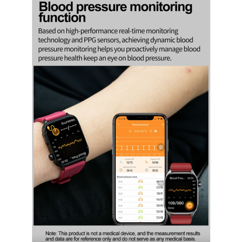 E580 Smartwatch: Glucosa, ECG, Frecuencia Cardíaca, Presión Arterial, IP68. Monitorización Salud 368*448