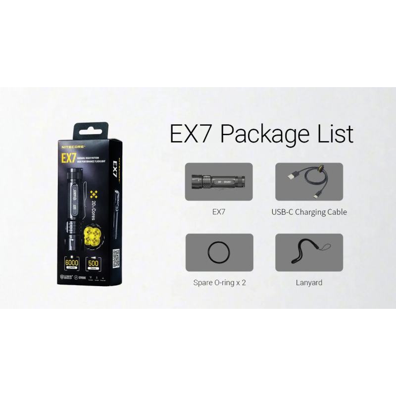 Nitecore EX7 Linterna Potente 6000 Lúmenes USB-C Recargable para Exteriores, Aventura y Búsqueda y Rescate
