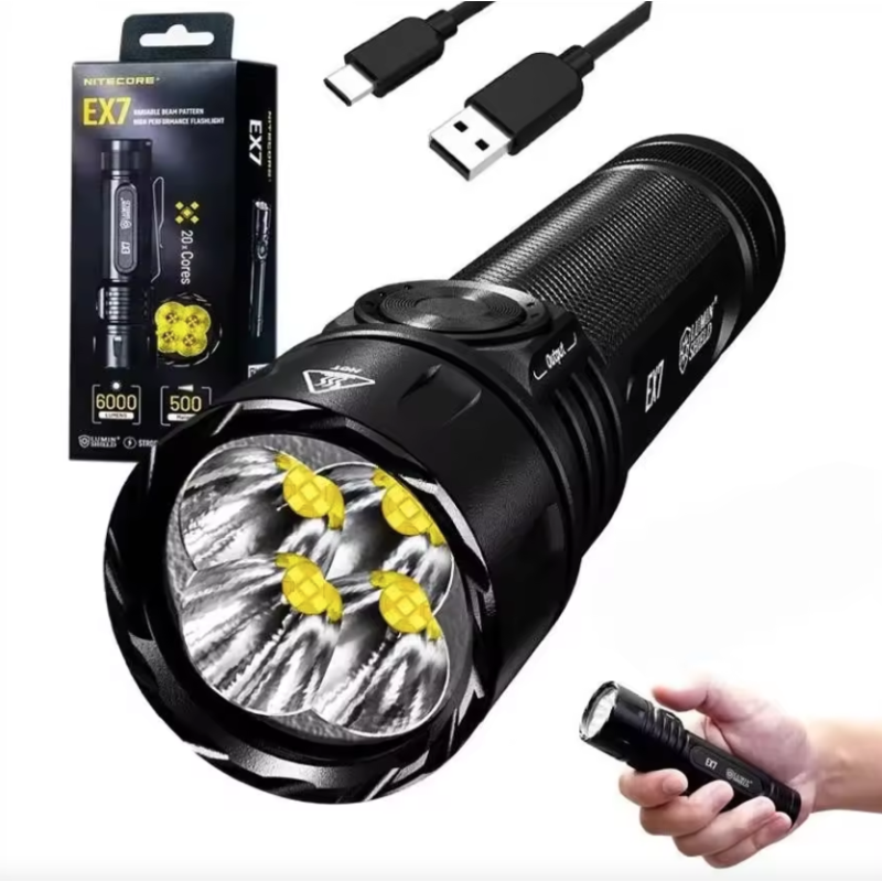 Nitecore EX7 Linterna Potente 6000 Lúmenes USB-C Recargable para Exteriores, Aventura y Búsqueda y Rescate