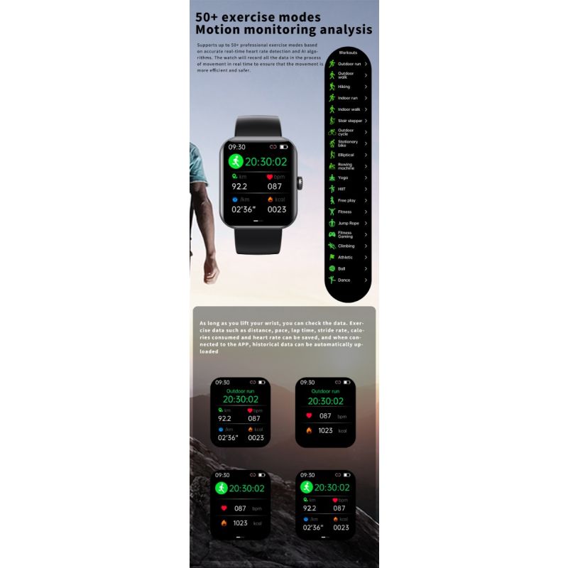 F57L Smartwatch Monitoreo Salud: Glucosa, Presión, Ritmo, Temperatura. Rastreador Fitness, Notificaciones y Llamadas. iOS/Android.