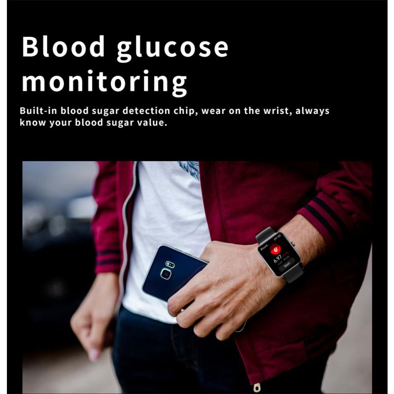 F57L Smartwatch Monitoreo Salud: Glucosa, Presión, Ritmo, Temperatura. Rastreador Fitness, Notificaciones y Llamadas. iOS/Android.