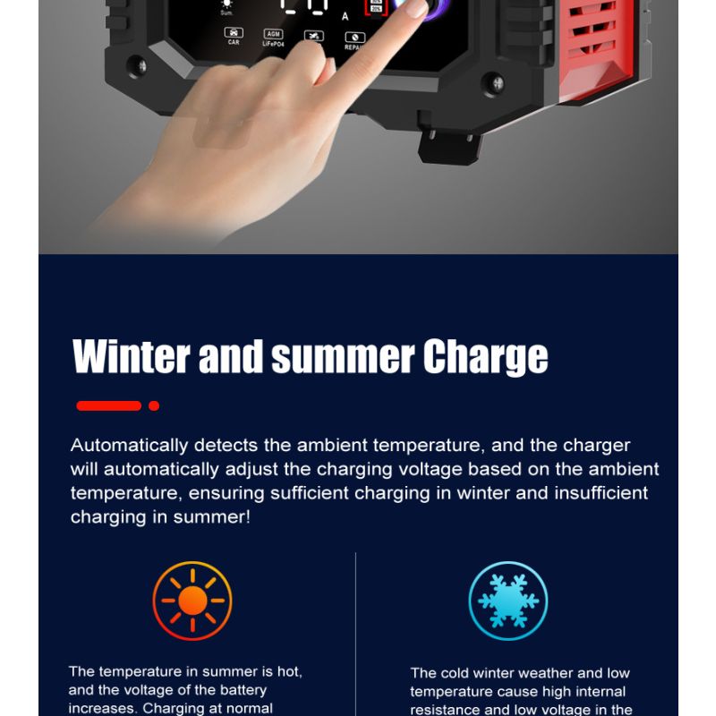 Cargador de batería FOXSUR 20A portátil para coche camión 12V 24V AGM LiFePO4 con carga en 7 etapas versátil