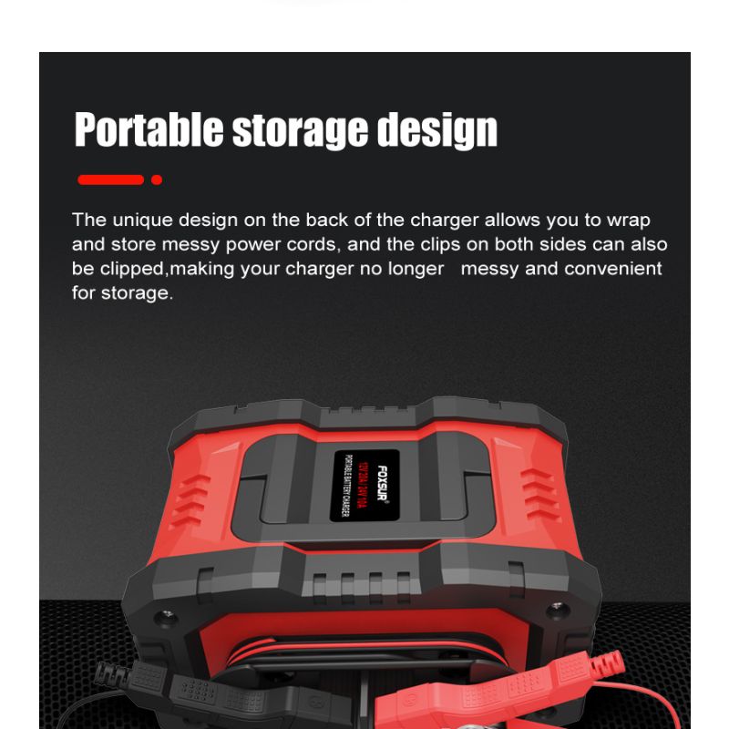 Cargador de batería FOXSUR 20A portátil para coche camión 12V 24V AGM LiFePO4 con carga en 7 etapas versátil