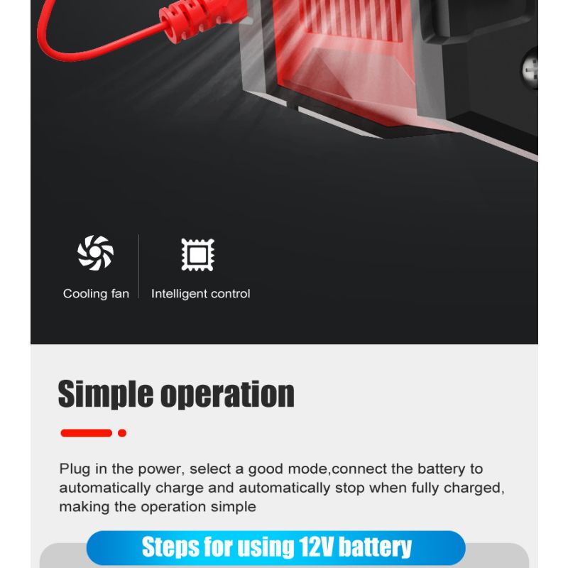 Cargador de batería FOXSUR 20A portátil para coche camión 12V 24V AGM LiFePO4 con carga en 7 etapas versátil