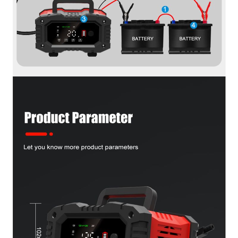 Cargador de batería FOXSUR 20A portátil para coche camión 12V 24V AGM LiFePO4 con carga en 7 etapas versátil