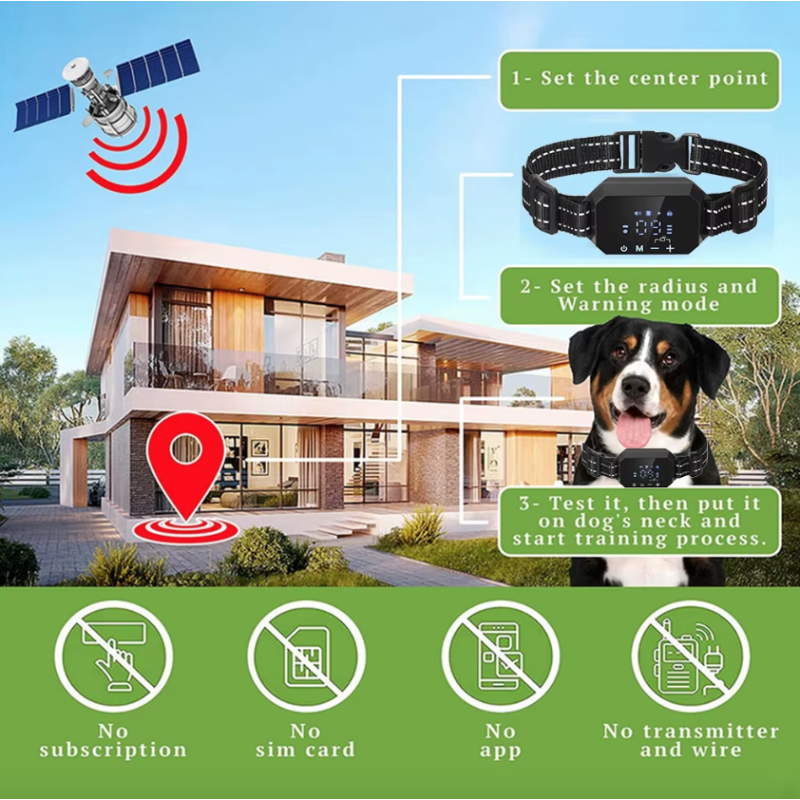 Valla Inalámbrica GPS para Perros Recargable Alcance 100-3300 Pies y Modos de Advertencia Ajustables Sin Cables