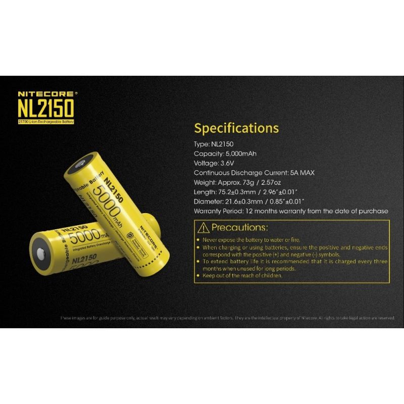 Batería recargable NITECORE NL2150 5000mAh 3.6V ligera de alto rendimiento ideal para linternas y dispositivos