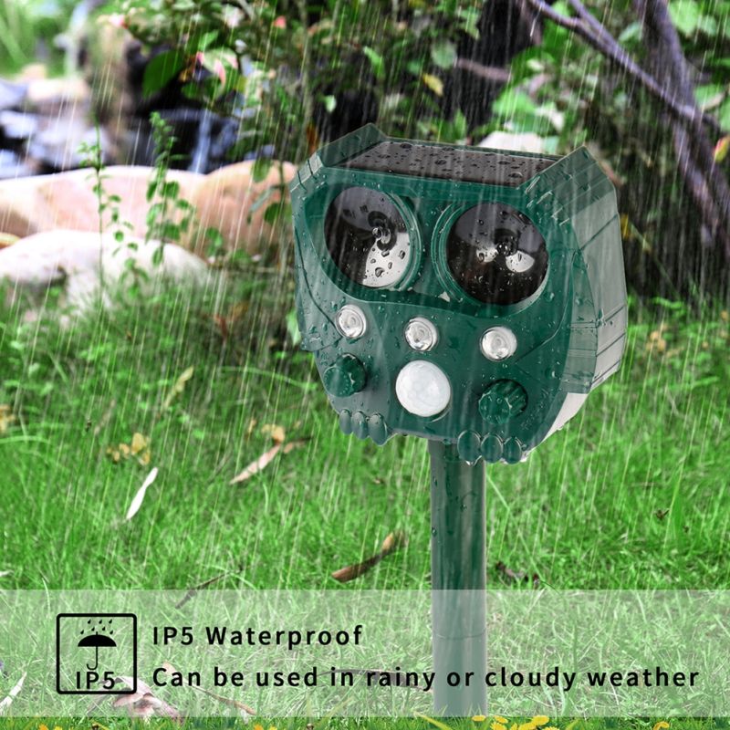 Repelente Ultrasónico Solar para Animales Eco-Amigable IP44 Protección Continua contra Perros Gatos y Más