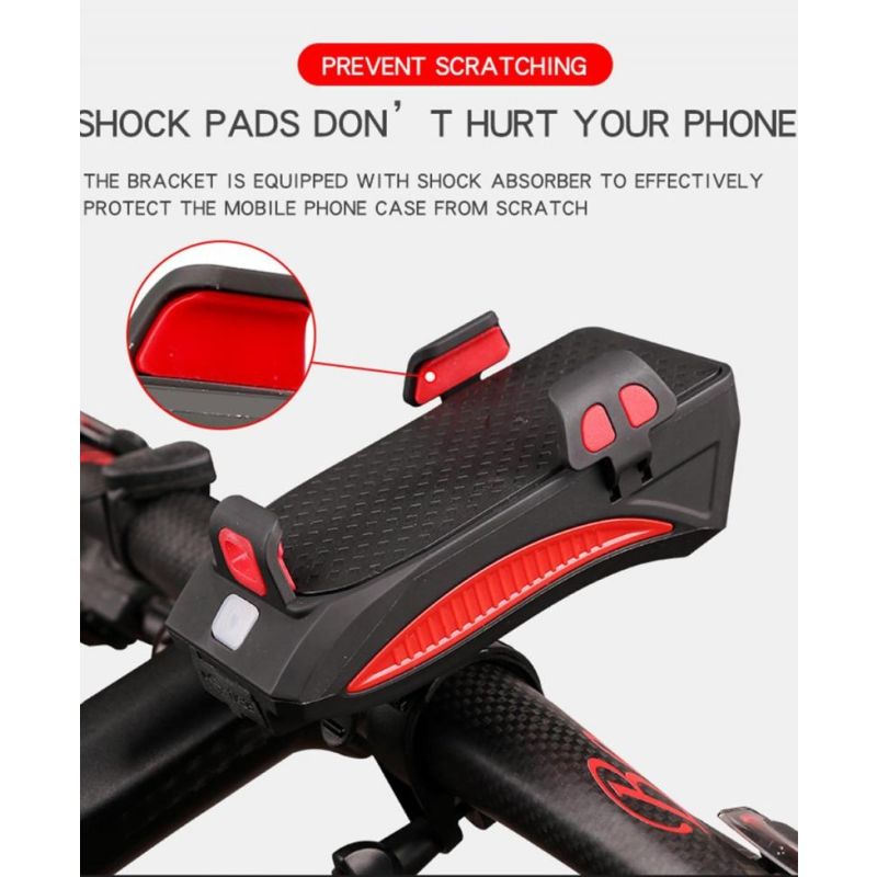 Luz multifunción de bicicleta 4 en 1 MTB faro LED soporte para teléfono powerbank bocina accesorios esenciales