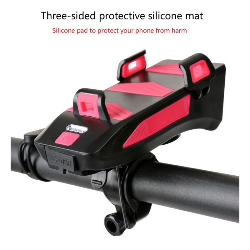 Luz de bicicleta multifunción 4 en 1 linterna 800 lúmenes bocina soporte para teléfono accesorios ciclismo