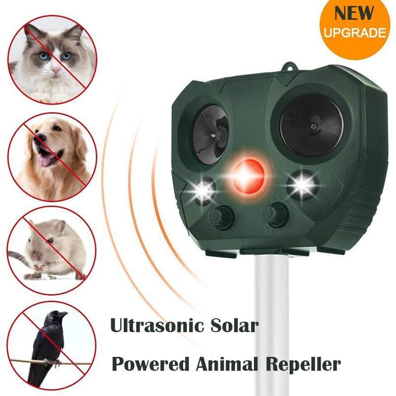 Repelente Ultrasónico Solar para Animales Eco-Amigable IP44 Protección Continua contra Perros Gatos y Más
