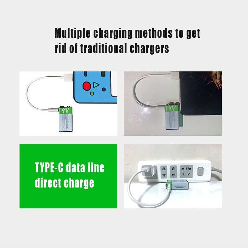 Batería 9V 6F22 650mAh Recargable USB de Iones de Litio para Multímetro Micrófono Juguetes Energía Duradera