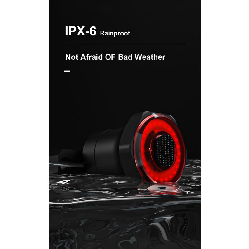 Luz Trasera Inteligente Bicicleta Auto Inicio Parada Freno IPX6 Impermeable Carga USB Seguridad Ciclismo LED