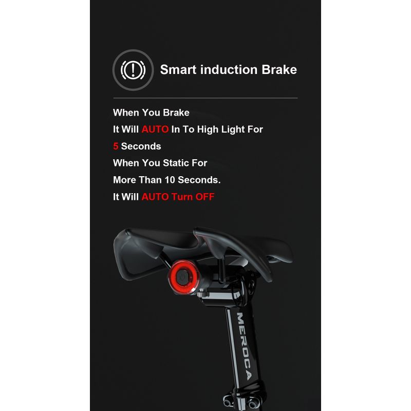 Luz Trasera Inteligente Bicicleta Auto Inicio Parada Freno IPX6 Impermeable Carga USB Seguridad Ciclismo LED