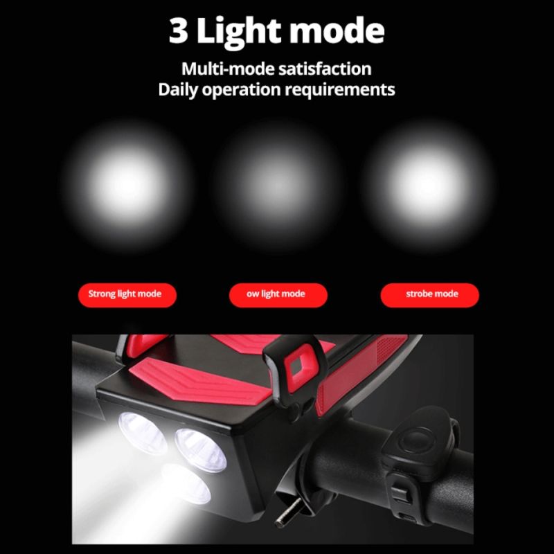 Luz de bicicleta multifunción 4 en 1 linterna 800 lúmenes bocina soporte para teléfono accesorios ciclismo