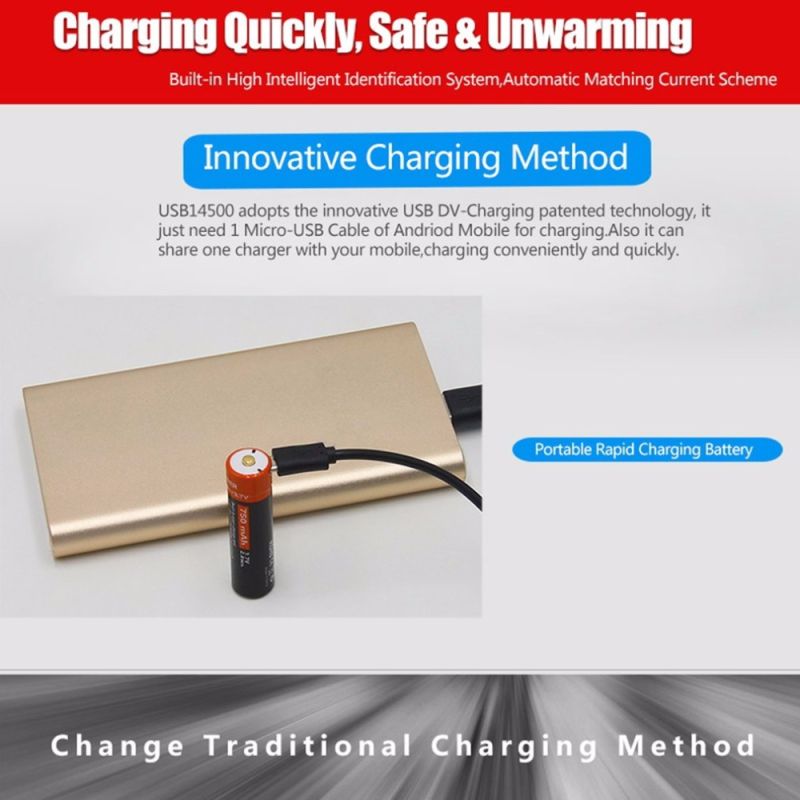 Batería Doublepow 14500 750mAh Micro USB de alta capacidad LED ideal para dispositivos electrónicos y acampada